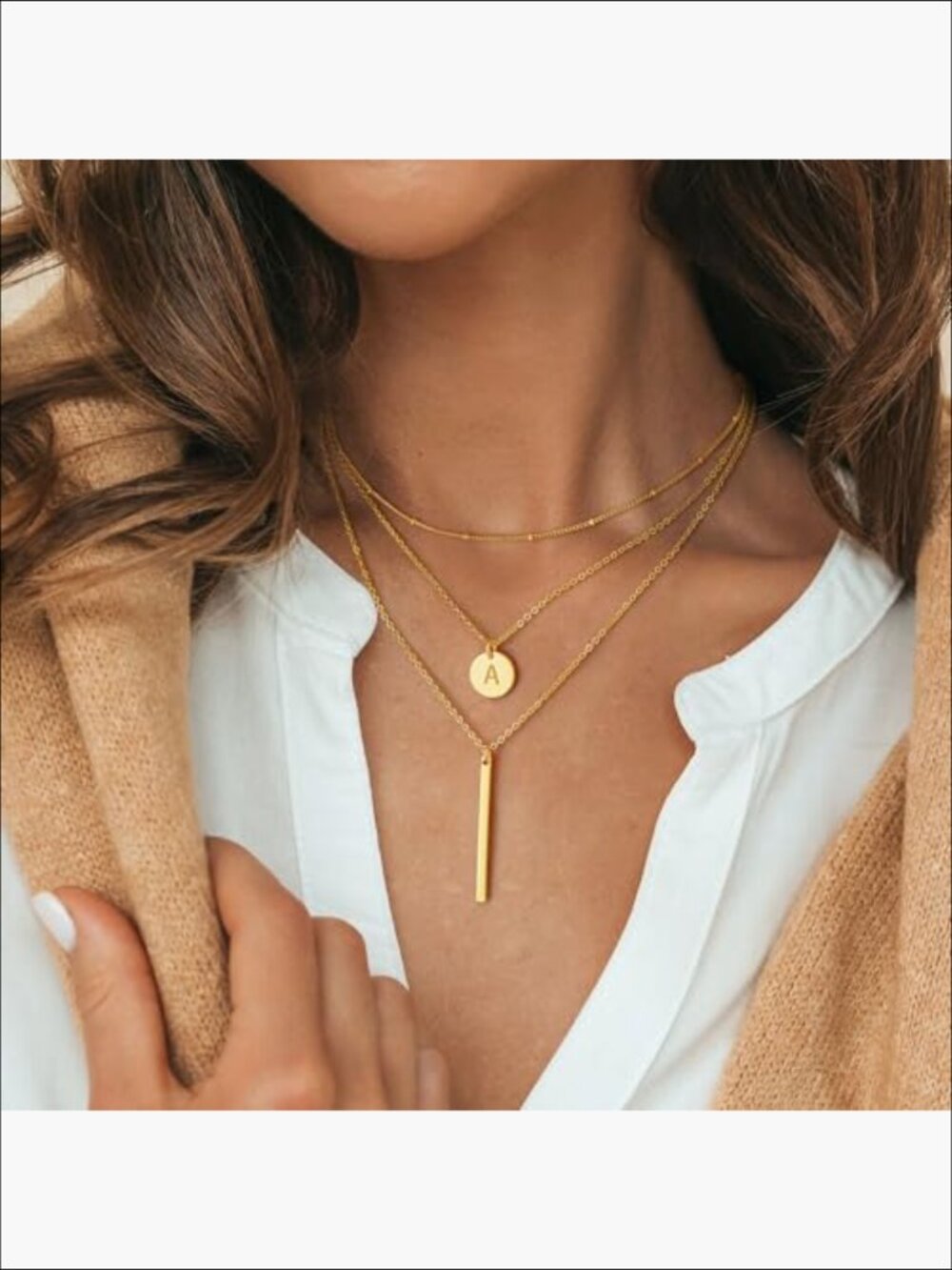 14K-Gold-Plated Layered Initial Necklace with Adjustable Chains - Picture 2 of 7